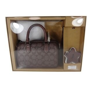 Coach Boxed Mini Rowan Satchel Signature Canvas Wine Multi Star Charm CX186 NEW